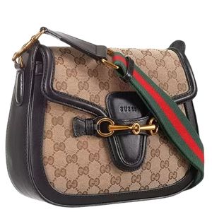 Gucci Lady Web medium original GG canvas shoulder bag brown.